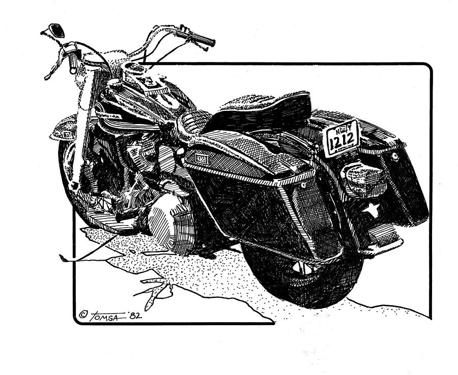 Transportation Drawing - Bagger in Black and White - Art By Bill Tomsa by Bill Tomsa