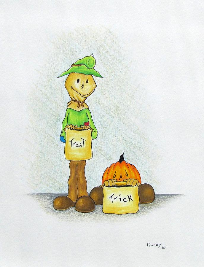 Baggs and Boo Treat or Trick Drawing by Michael  TMAD Finney