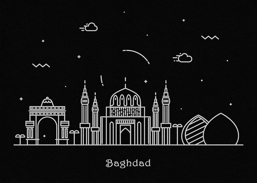 Baghdad Skyline Travel Poster Drawing by Inspirowl Design