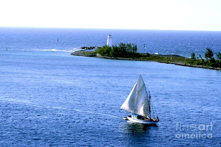 Lighthouse Photograph - Paradise Island Lighthouse, Nassau with Sailboat by Charlene Cox