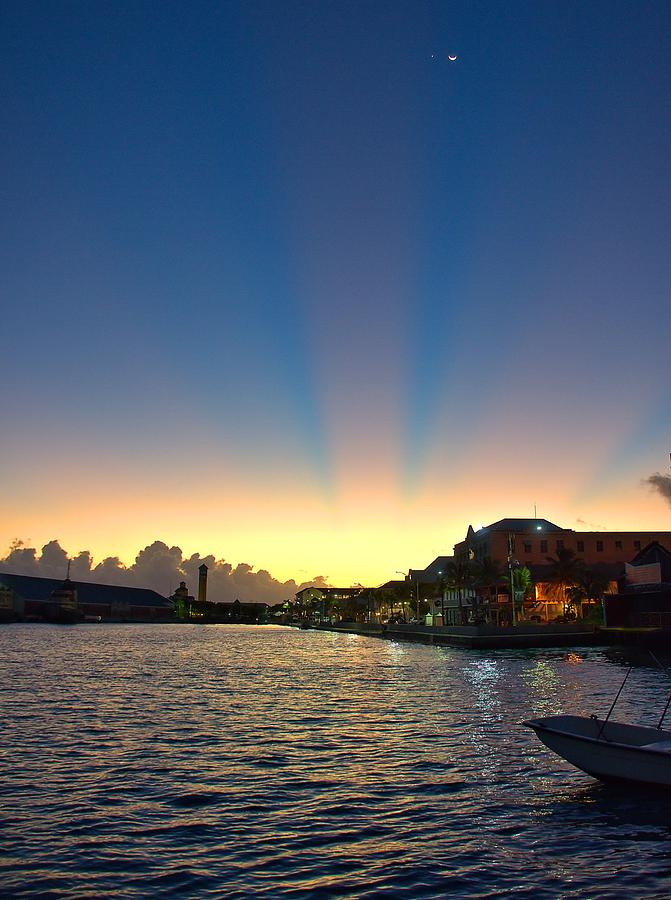 Bahamas Sunrise and Moon Photograph by Steven Richman