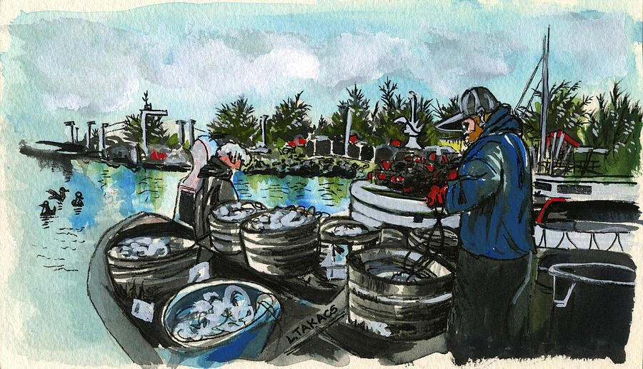 Fisherman Painting - Baiting for Sable Fish by Lynn Takacs