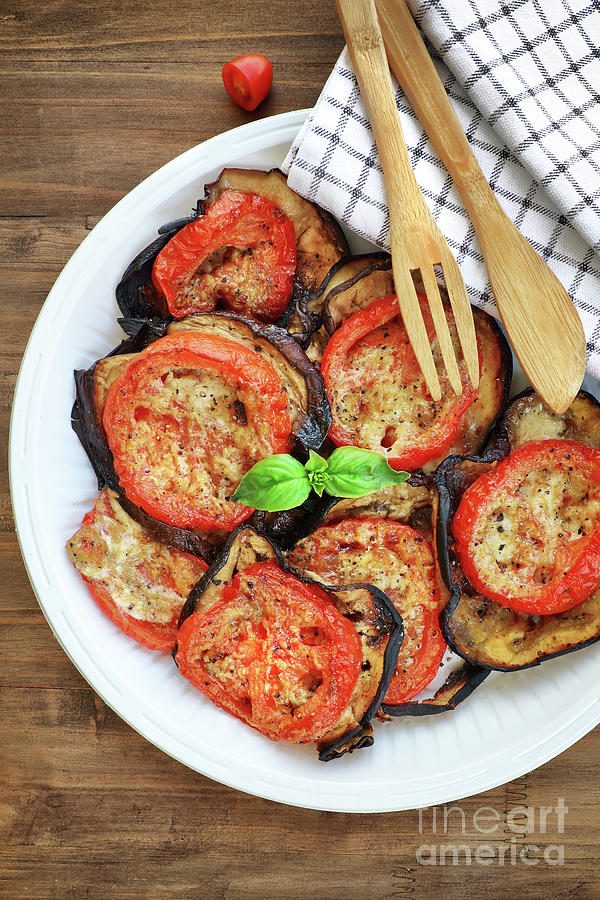 Baked eggplant with tomatoes Photograph by Anna Om