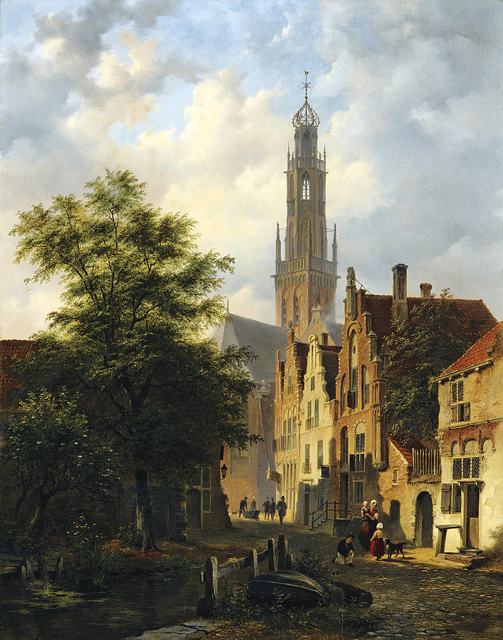 Bakenesserkerk seen from the Valkestraat. Haarlem Painting by Bartholomeus Johannes van Hove