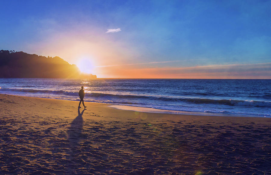Baker Beach Sunset and Male Silhoutte - San Francisco  Photograph by Jennifer Rondinelli Reilly - Fine Art Photography