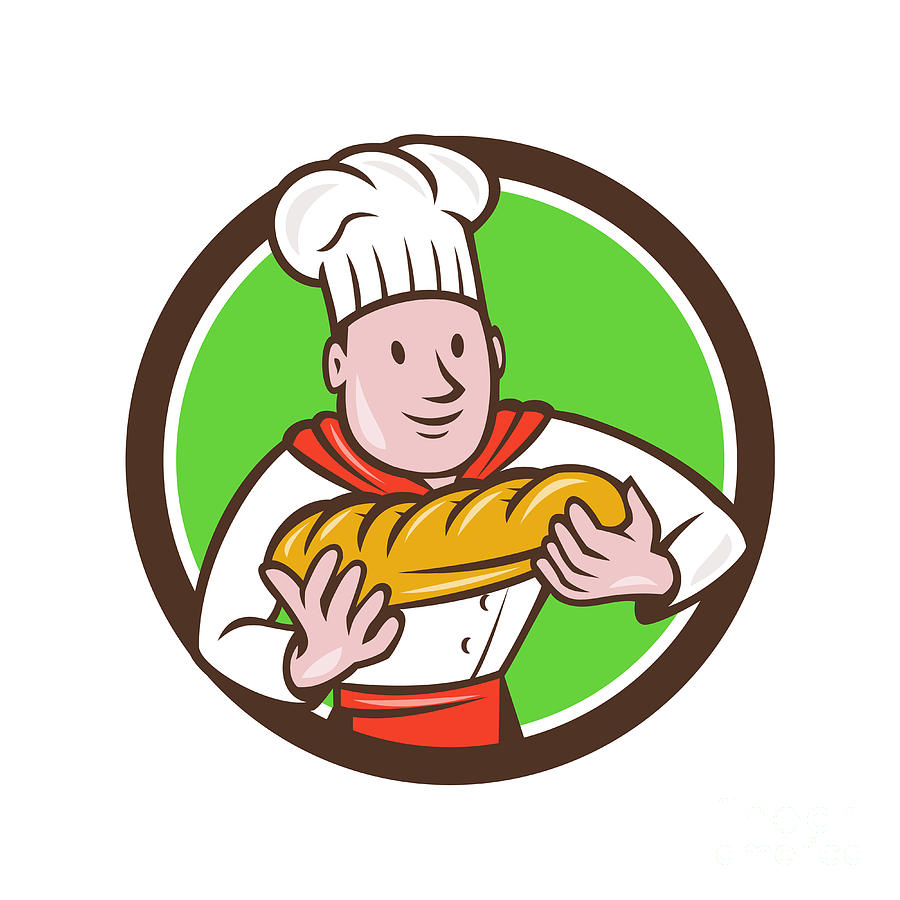 Пекарь с хлебом мультяшный