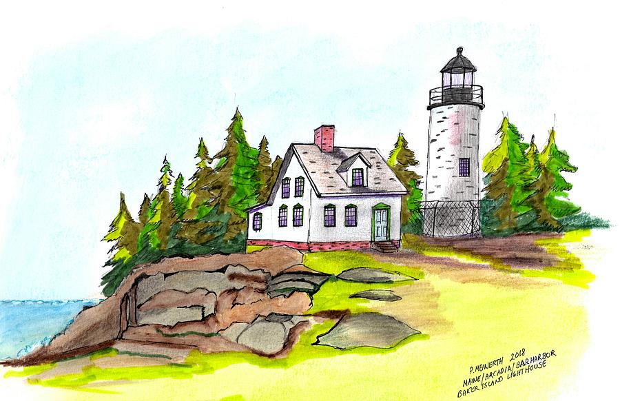 Baker Island Bar Harbor Maine Drawing by Paul Meinerth