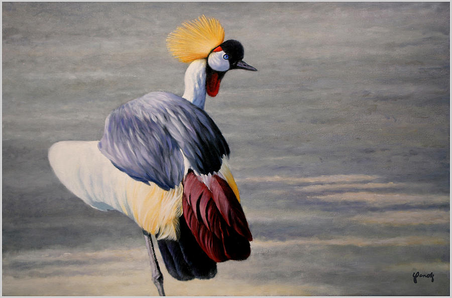 Nature Painting - Balance - Gold Crown Crane by Ed Yanok