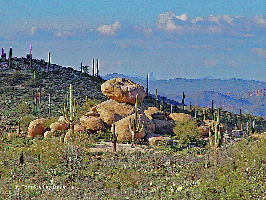 Balanced Rock And Saguaros Digital Art by Tom Janca