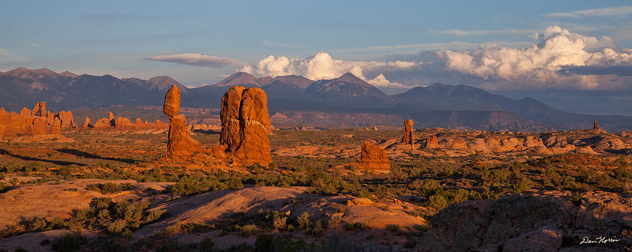 Balanced Rock and Summer Clouds at Sunset Photograph by Dan Norris