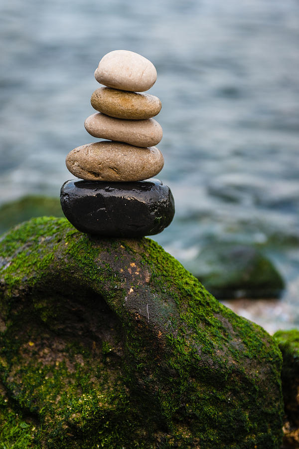 Nature Photograph - Balancing Zen Stones By The Sea III by Marco Oliveira