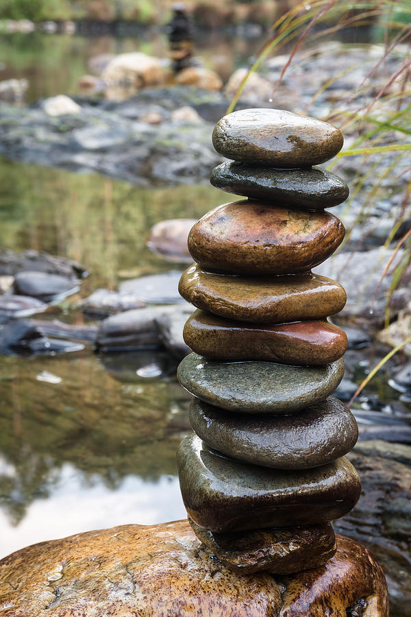 Balancing Zen Stones In Countryside River VII Photograph by Marco Oliveira