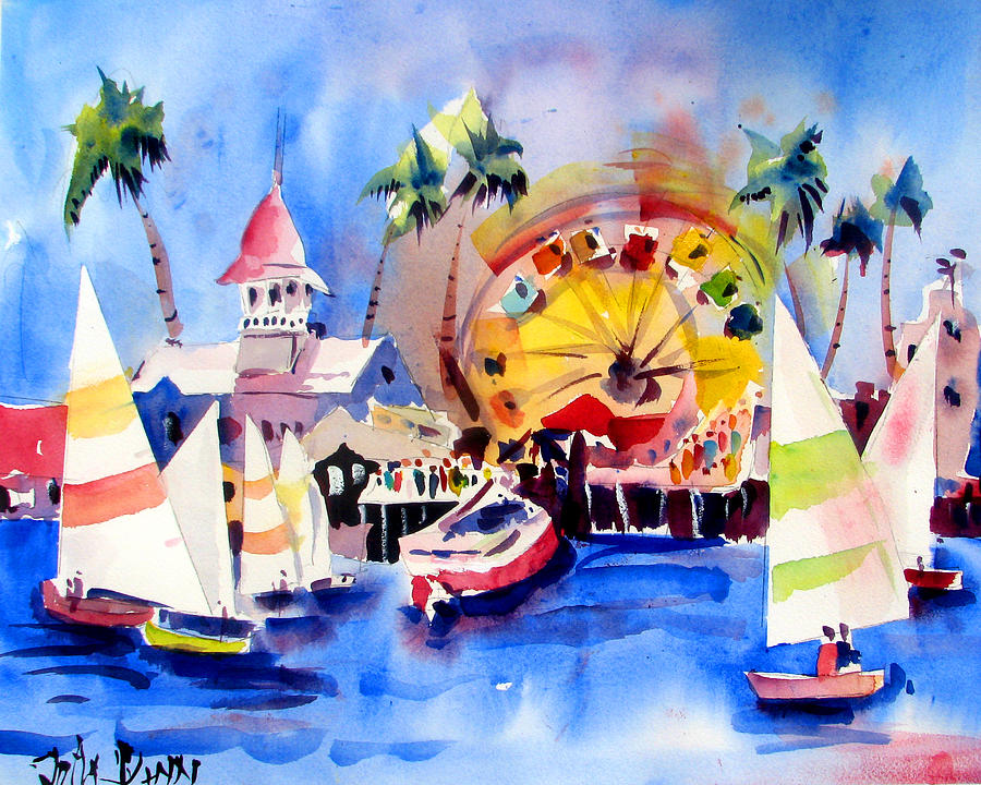 Boat Painting - Balboa Fun Zone Sails by John Dunn