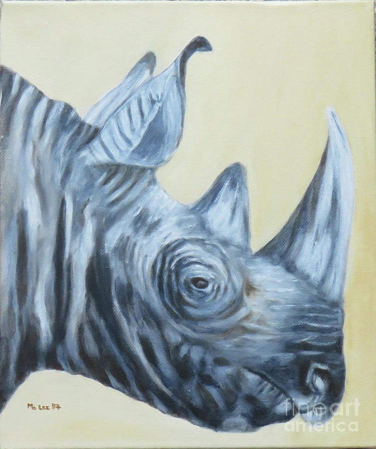 Black Rhino Painting by Mo Lee