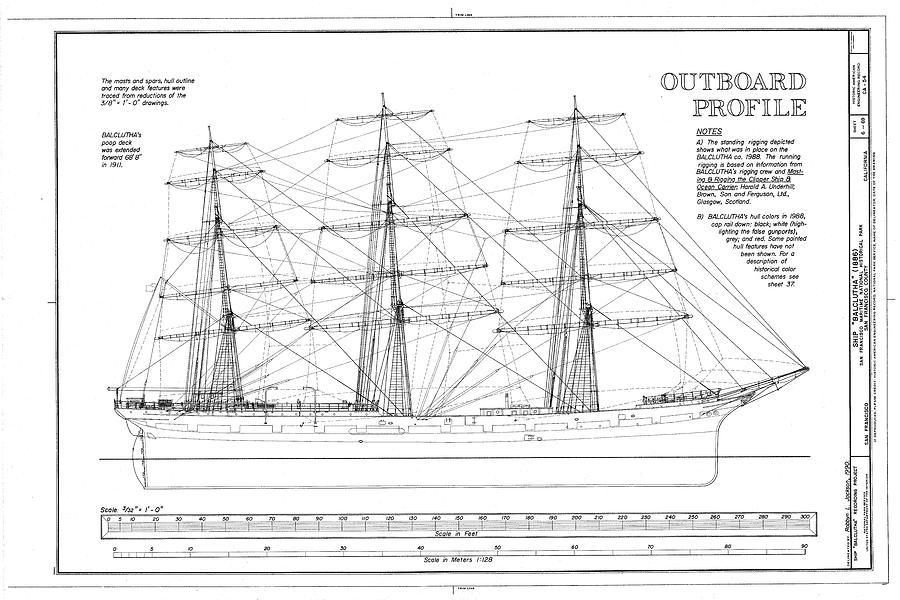 Balclutha Ship Outboard Profile Diagram Drawing