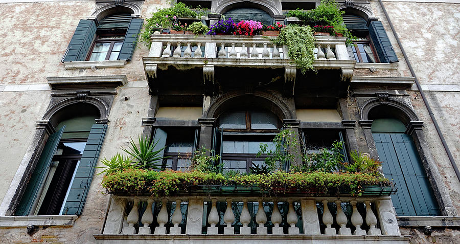 Balconies And Flowers In Venice, Italy Photograph by Rick Rosenshein