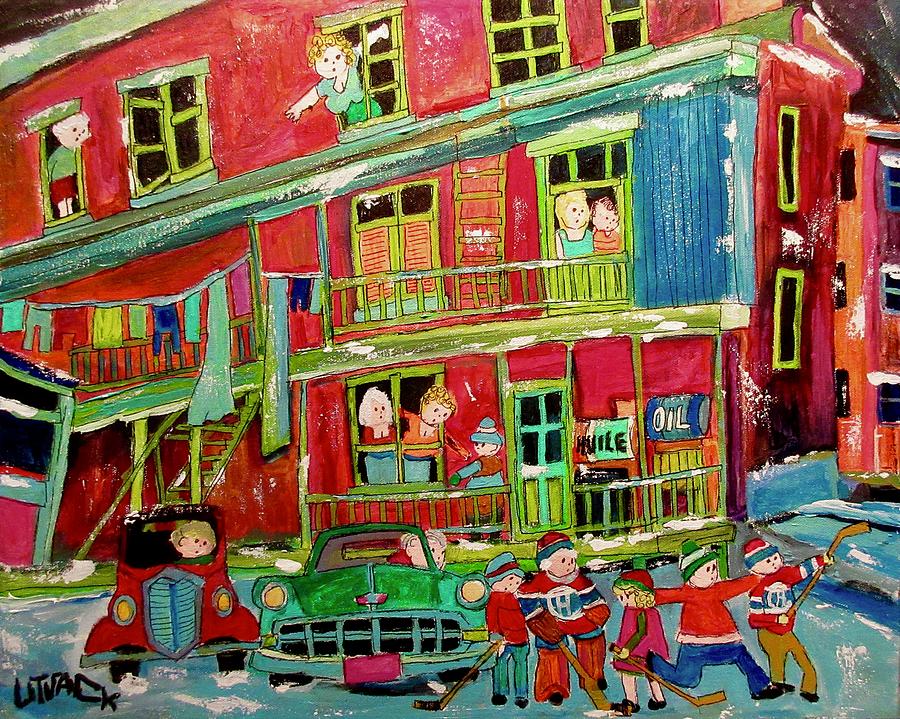 Balconies and Sheds Hockey Game Painting by Michael Litvack