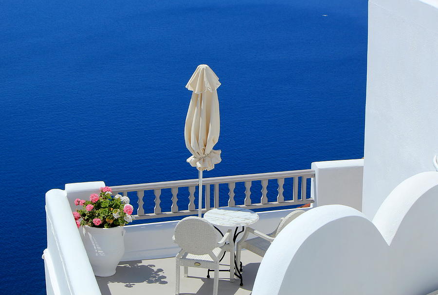 Balcony at the sea, Santorini, Greece Photograph by Elenarts - Elena Duvernay photo