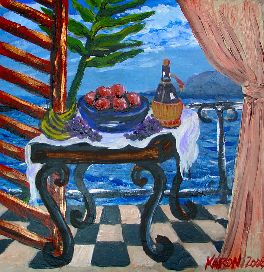 Impressionism Painting - Balcony by the Mediterranean Sea by Karon Melillo DeVega