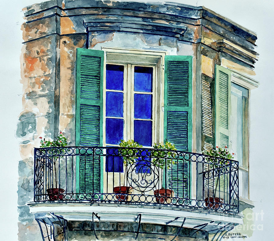 Angel on the Balcony 8 x 10 Signed Watercolor Painting French Quarter New Orleans Louisiana cast iron lace tropical art famous place art