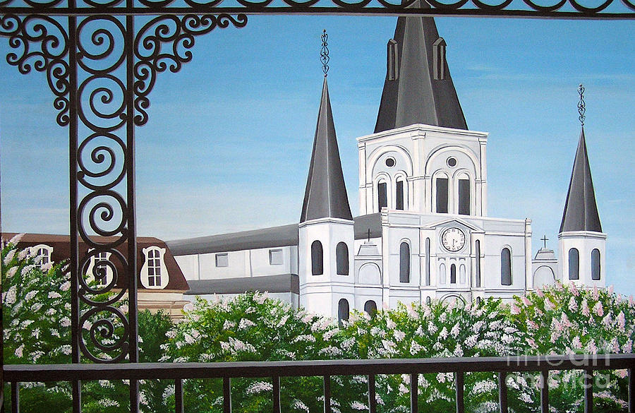 Balcony View of St Louis Cathedral Painting by Valerie Carpenter