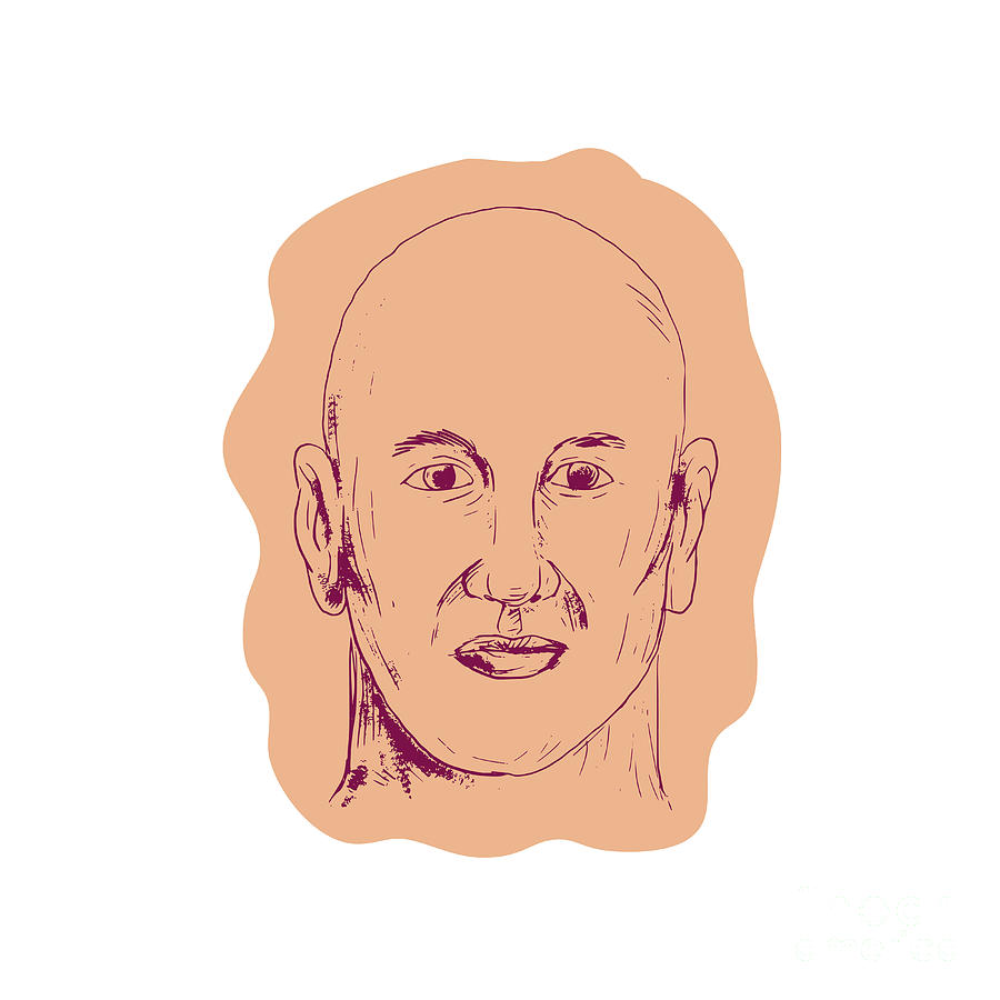Bald Caucasian Male Head Drawing Digital Art by Aloysius Patrimonio