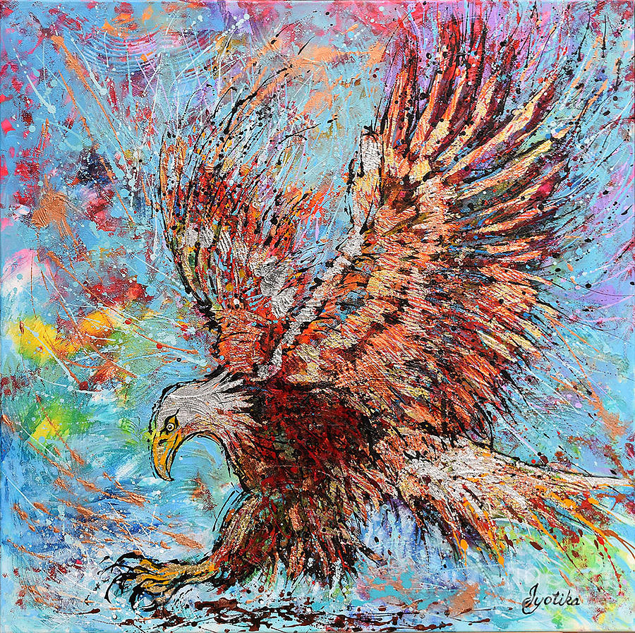 Bald Eagle Hunting Painting by Jyotika Shroff