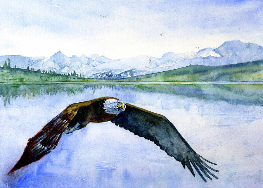 Bald Eagle over Ocean Painting by John D Benson