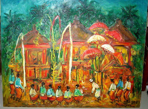 Bali Ceremonial Painting by Maria Tjui
