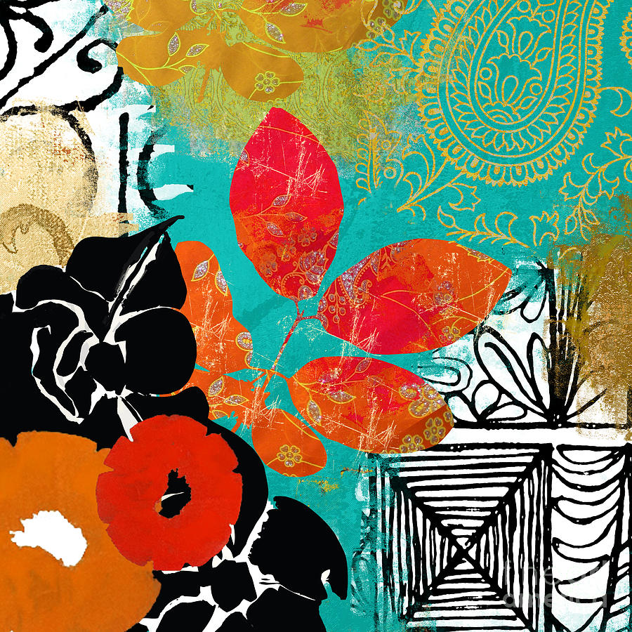 Abstract Painting - Bali II Abstract Collage Painting by Mindy Sommers