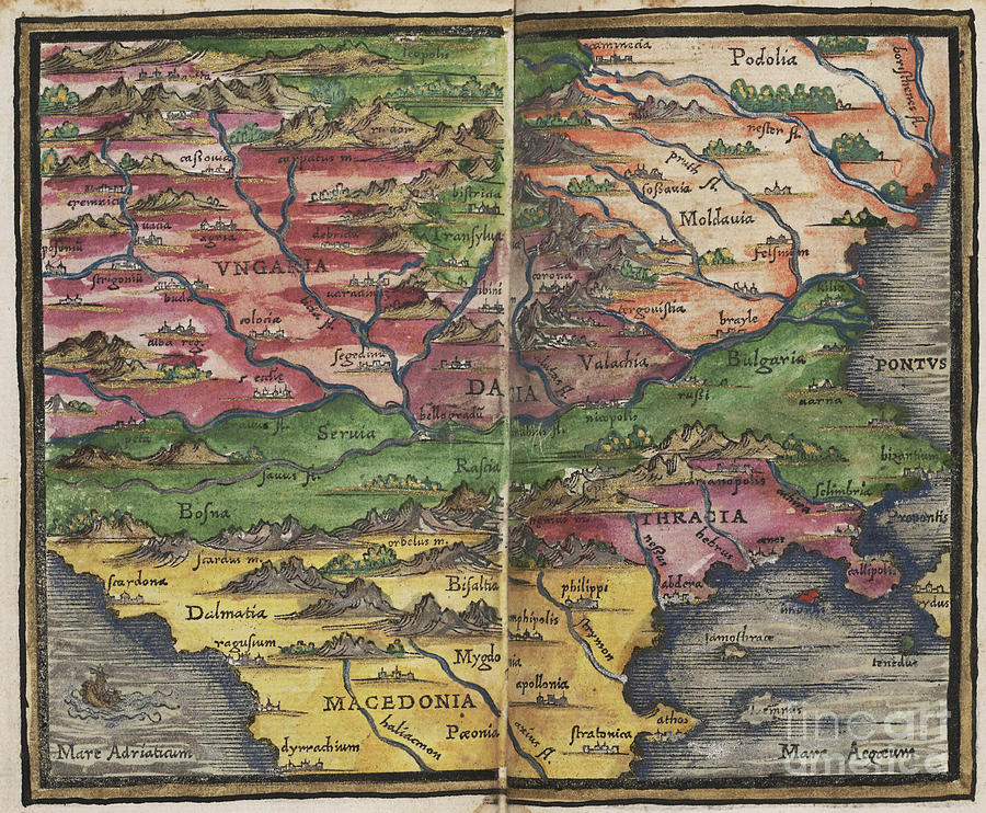 Balkan Peninsula map by Johannes Honter 1542 Photograph by Rick Bures