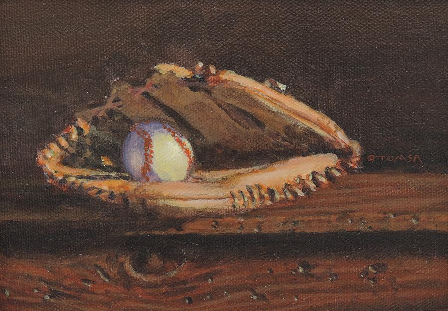 Ball and Glove - Art by Bill Tomsa Painting by Bill Tomsa