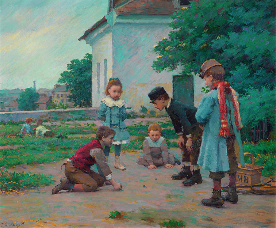 Ball party, children playing Painting by Claude-Emile Schuffenecker