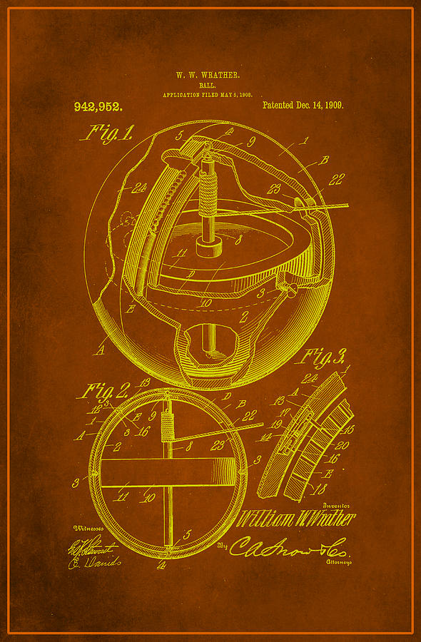 Ball Patent Drawing 1b Mixed Media by Brian Reaves