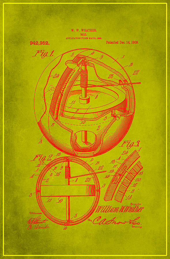Ball Patent Drawing  Mixed Media by Brian Reaves
