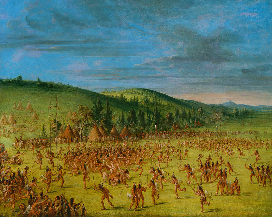 Ball-play of the Choctaw - Ball Up, from 1846-1850 Painting by George Catlin