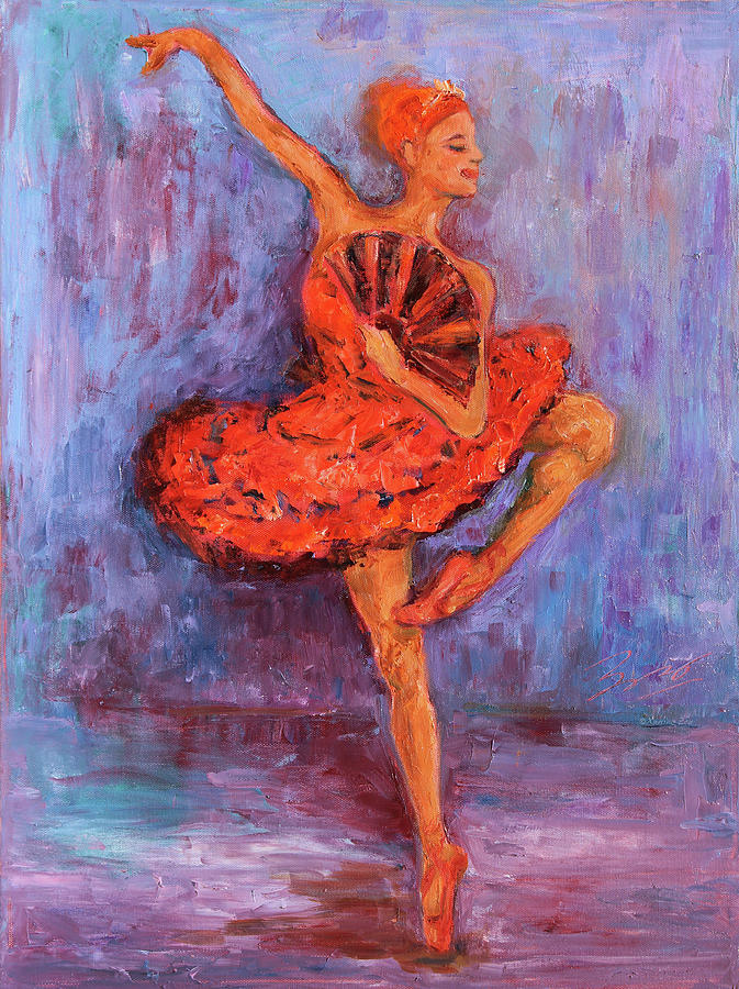 Ballerina Dancing with a Fan Painting by Xueling Zou