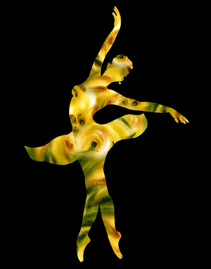 Ballerina Silhouette Green Beige Yellow Painting by Irina Sztukowski