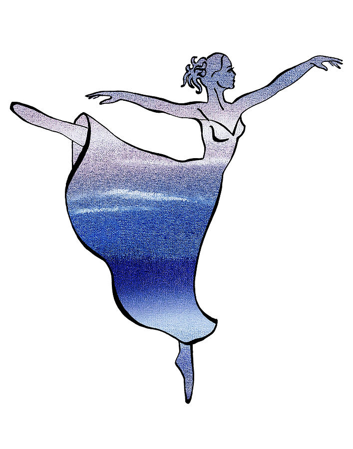 Ballerina Silhouette Peaceful Blue Arabesque Painting by Irina Sztukowski