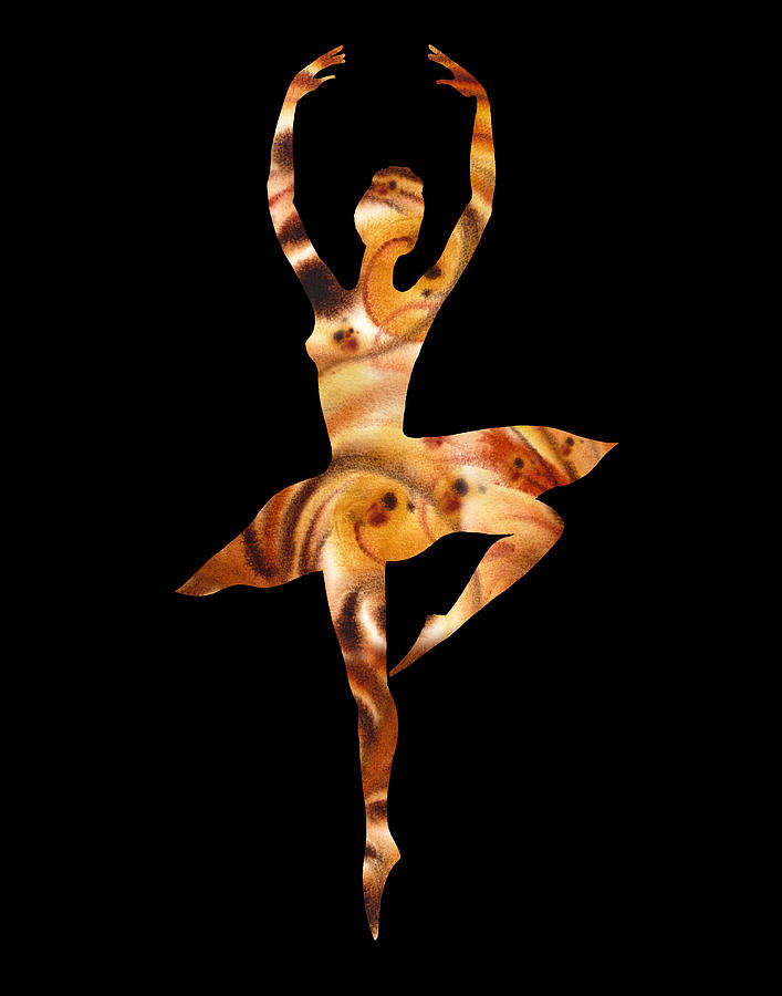 Ballerina Silhouette Warm Swirl Dance Painting by Irina Sztukowski