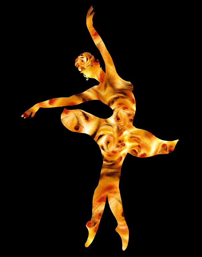 Ballerina Silhouette Wrapped In Flaming Dance Painting by Irina Sztukowski