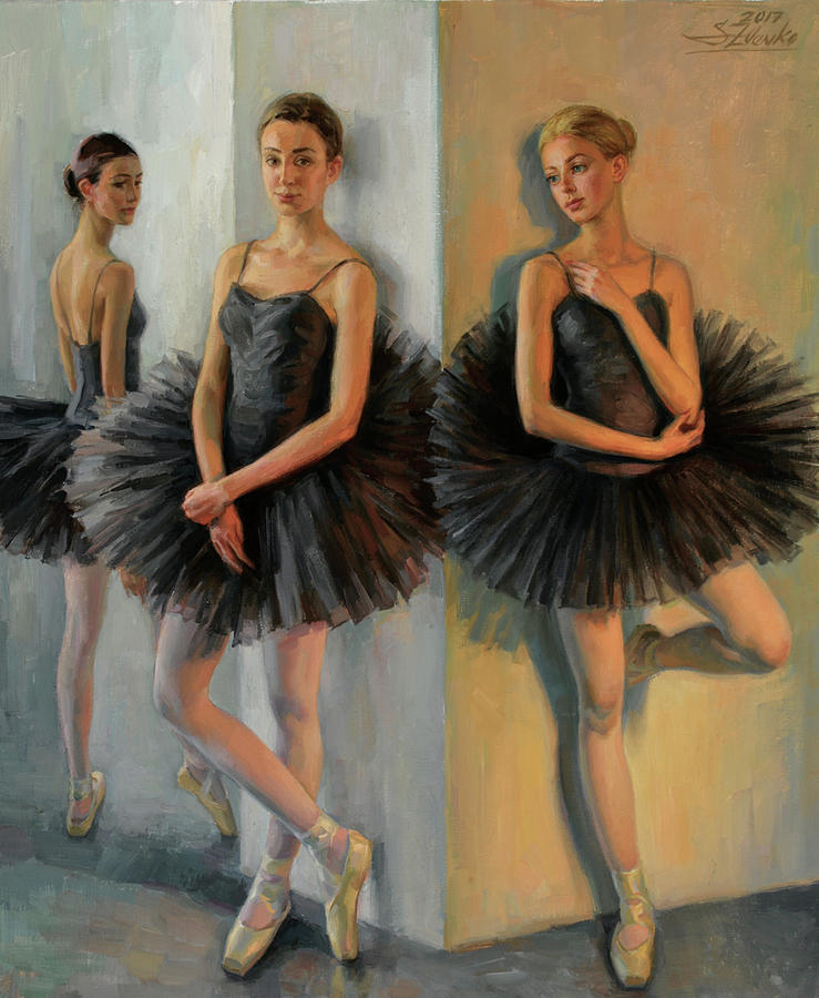 Ballerinas in Black Tutu Painting by Serguei Zlenko