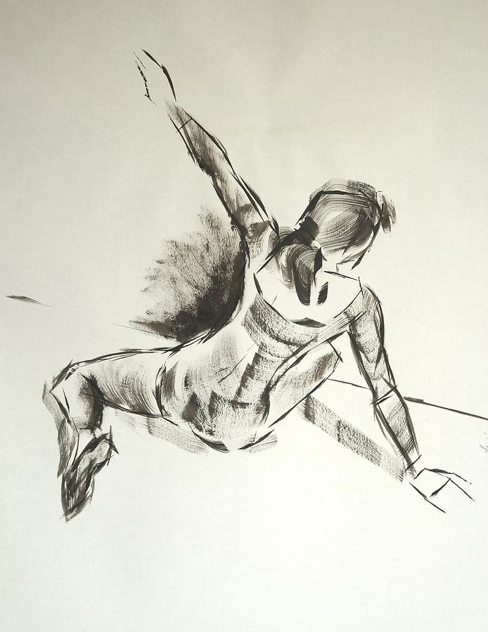 Ballet Dancer Sitting On Floor With Weight On Her Right Arm Drawing by Mike Jory
