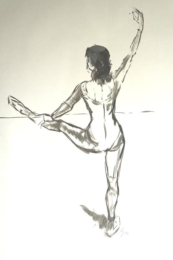 Ballet Dancer With Left Leg On Bar Drawing by Mike Jory