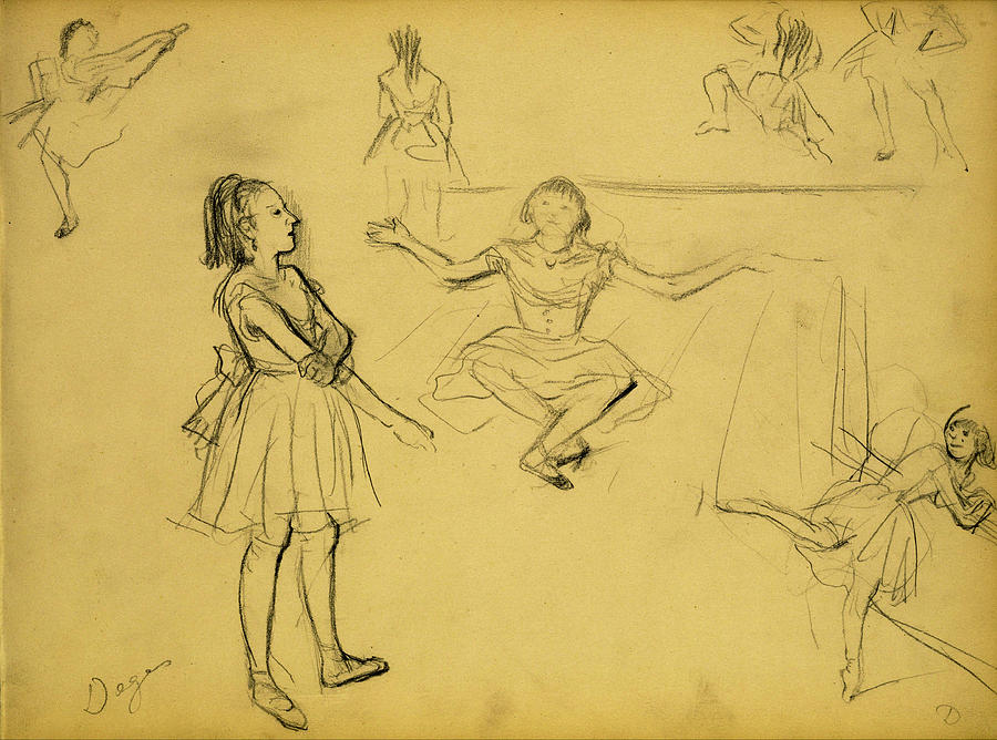 Ballet Drawing - Ballet Dancers Rehearsing  by Edgar Degas