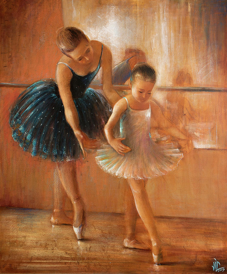 ballet lesson-painting on leather by Vali Irina Ciobanu  Painting by Vali Irina Ciobanu