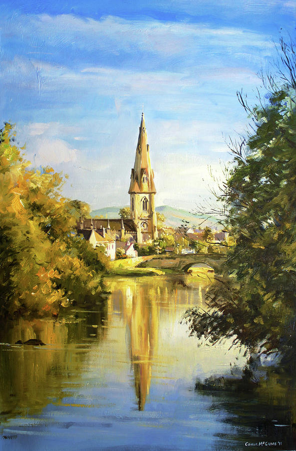 Ballina Cathedral Spire Painting by Conor McGuire
