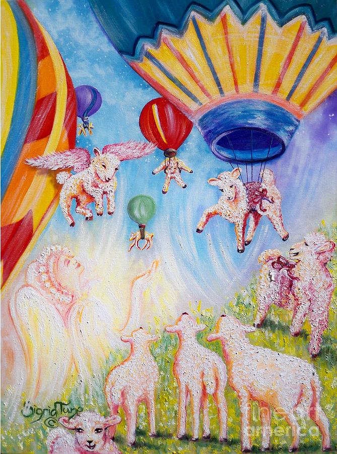 Fantasy Painting -  The Self Driving Space Balloons                   Chloe the Flying Lamb Productions  by Sigrid Tune
