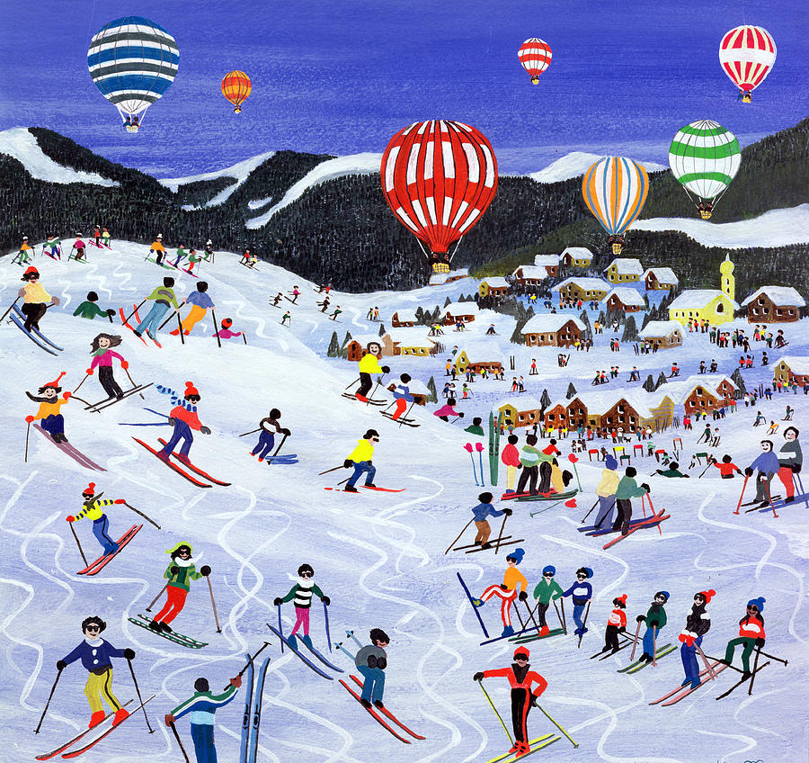 Winter Painting - Ballooning over the piste by Judy Joel