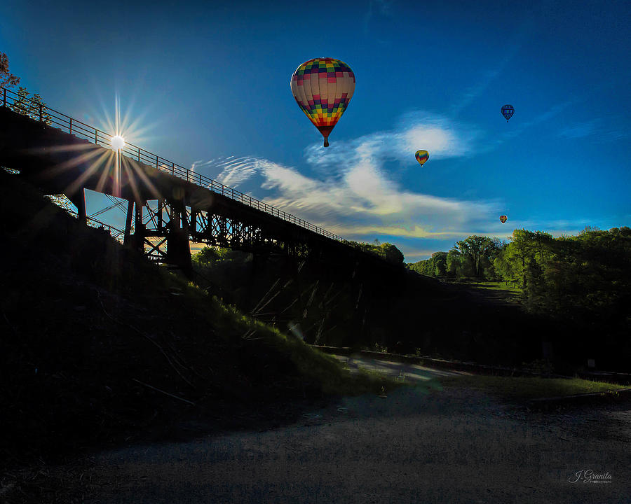 Balloons at Trestle Bridge in Letchworth State Park NY Photograph by Joe Granita